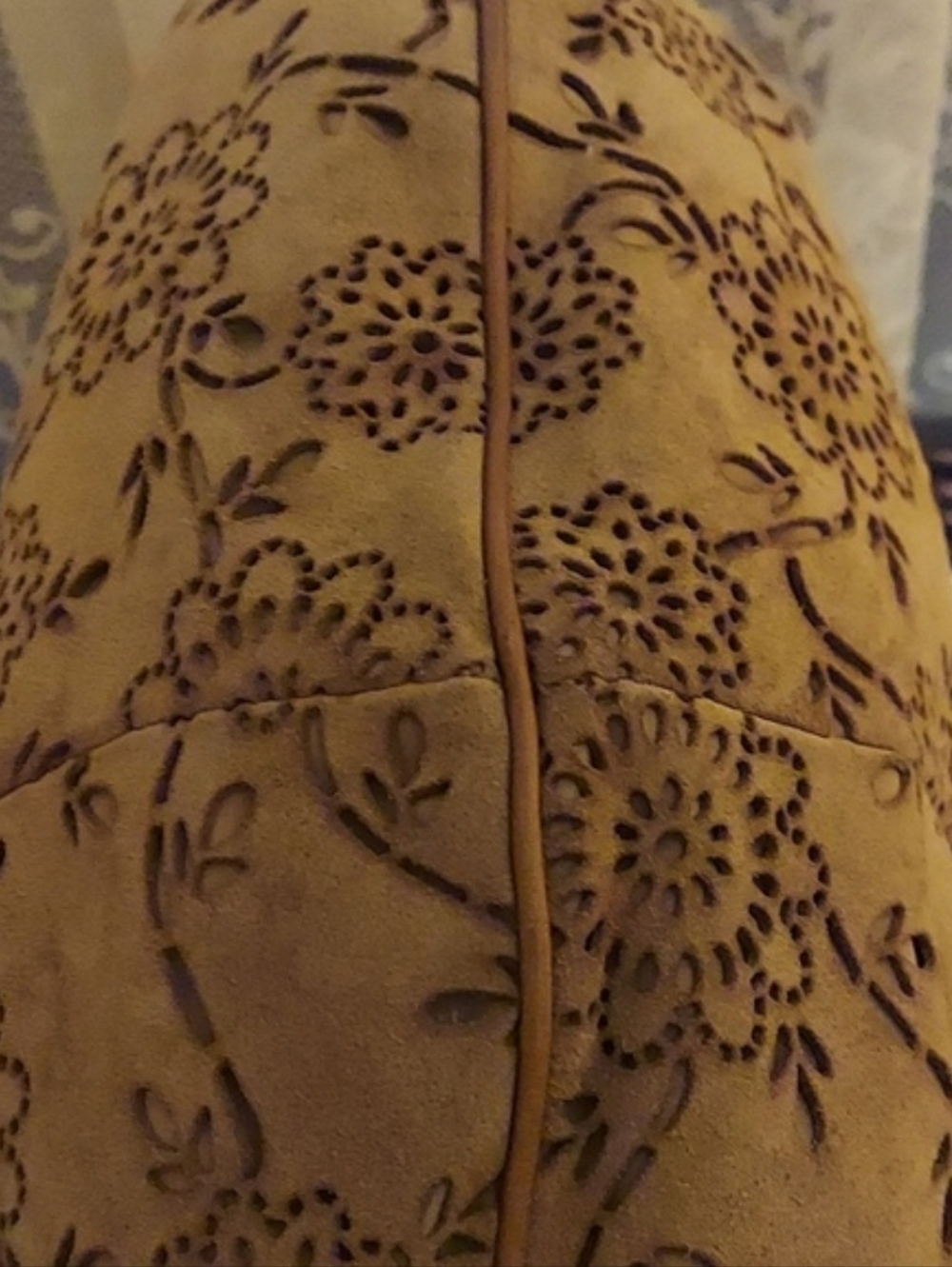 COLE HAAN H06 Collection Brown Suede Lazer Preforated Floral Motif Hobo Bag - Picture 9 of 14